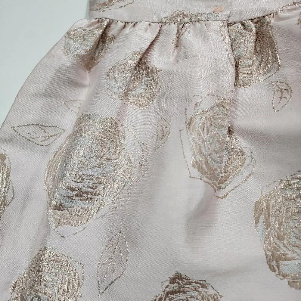 Girls Pink Rose Gold Brocade Jacquard Formal Flower Roses Dress Size 4t